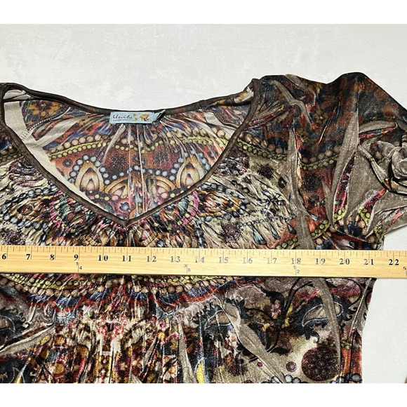 Unity World Wear Velvet Top Tunic Womens XL Floral Pullover Boho Artsy Hippie - Picture 6 of 11